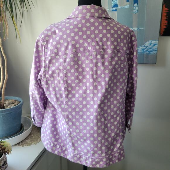 Christopher & Banks Purple Polka Dot Denim Jacket Women’s 1X 3/4 Sleeve - Picture 3 of 12